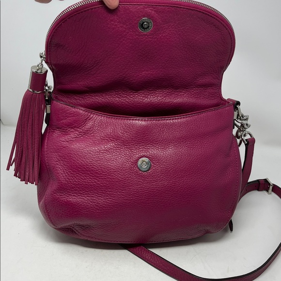 MICHAEL KORS BEDFORD PEBBLED LEATHER FLAP OVER SHOULDER BAG FUSCHIA CROSSBODY - Picture 7 of 17